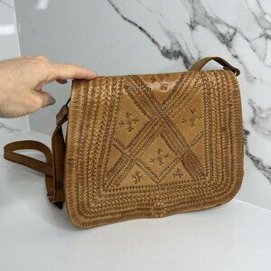 Handmade Tooled Leather Bag Bohemian Hippie Crossbody Vintage 60s Retro Pristine